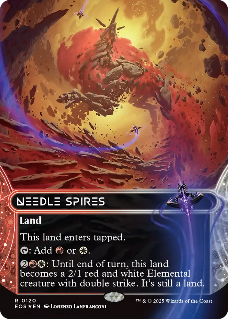 Needle Spires (0120) (Borderless) (Galaxy Foil) [Edge of Eternities: Stellar Sights] | Deep Dive Games St. Marys