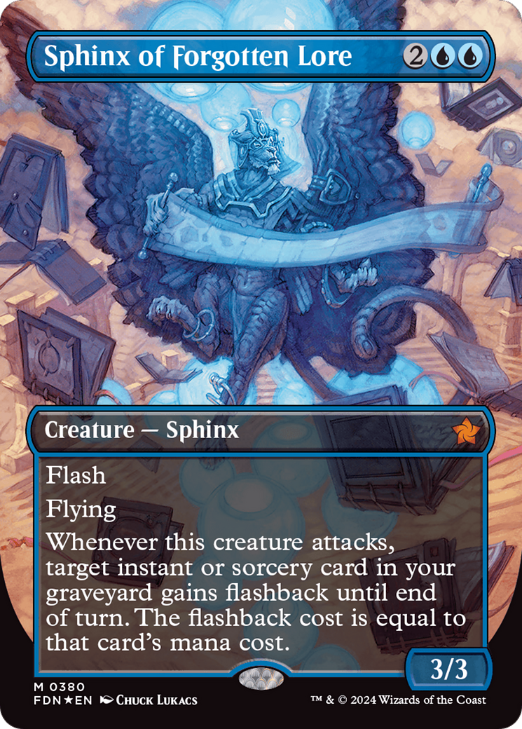 Sphinx of Forgotten Lore (Borderless) (Mana Foil) [Foundations] | Deep Dive Games St. Marys