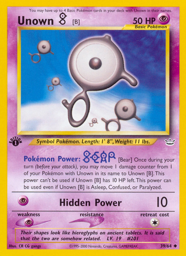 Unown [B] (39/64) [Neo Revelation 1st Edition] | Deep Dive Games St. Marys