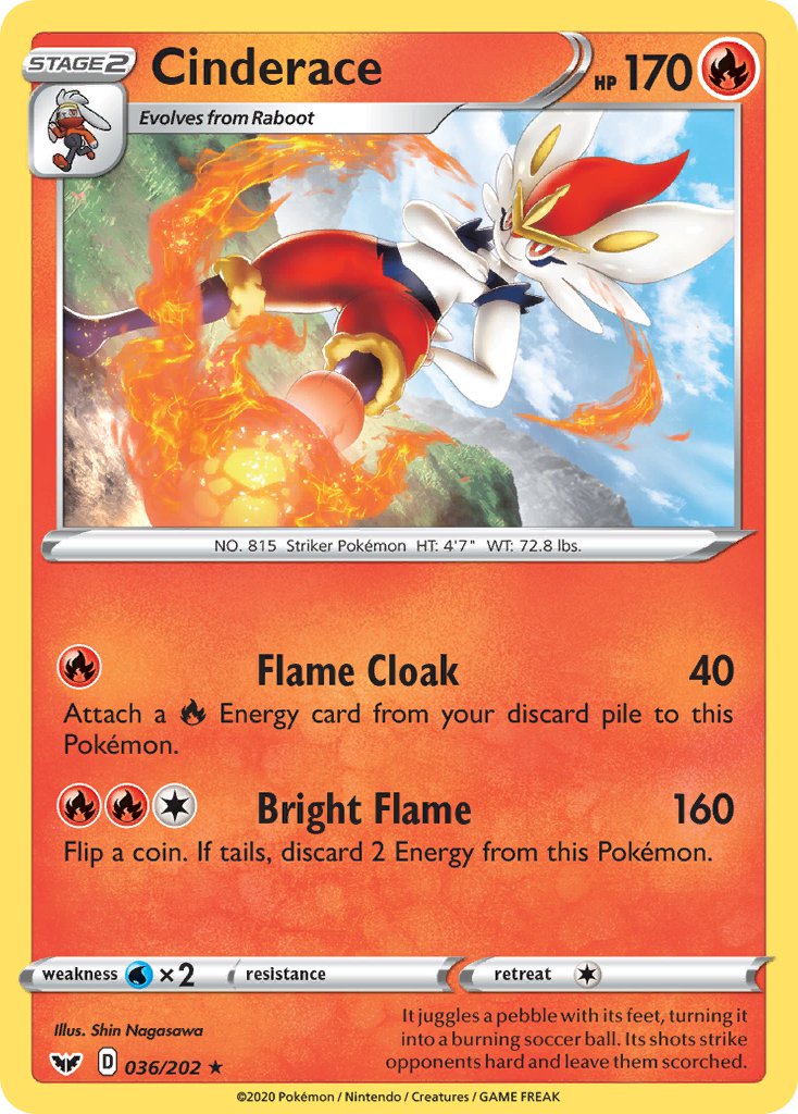 Cinderace (036/202) (Cracked Ice Holo) (Theme Deck Exclusives) [Sword & Shield: Base Set] | Deep Dive Games St. Marys