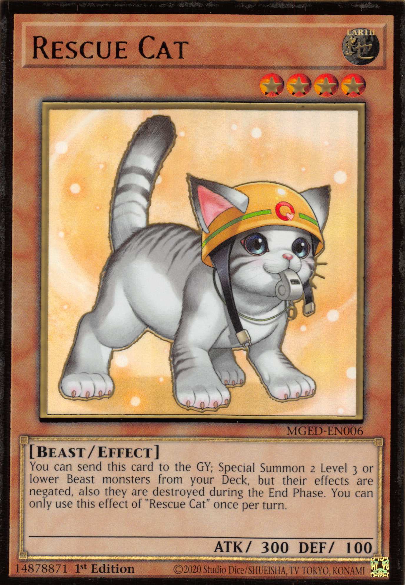Rescue Cat (Alternate Art) [MGED-EN006] Gold Rare | Deep Dive Games St. Marys