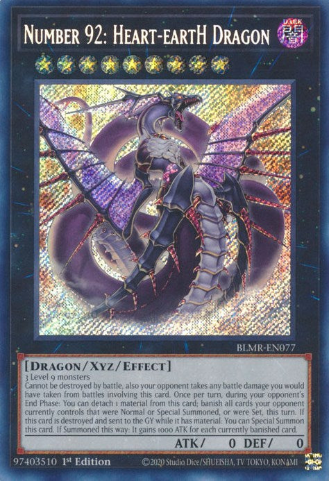Number 92: Heart-eartH Dragon [BLMR-EN077] Secret Rare | Deep Dive Games St. Marys
