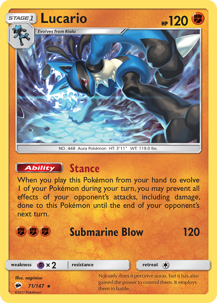 Lucario (71/147) [Sun & Moon: Burning Shadows] | Deep Dive Games St. Marys