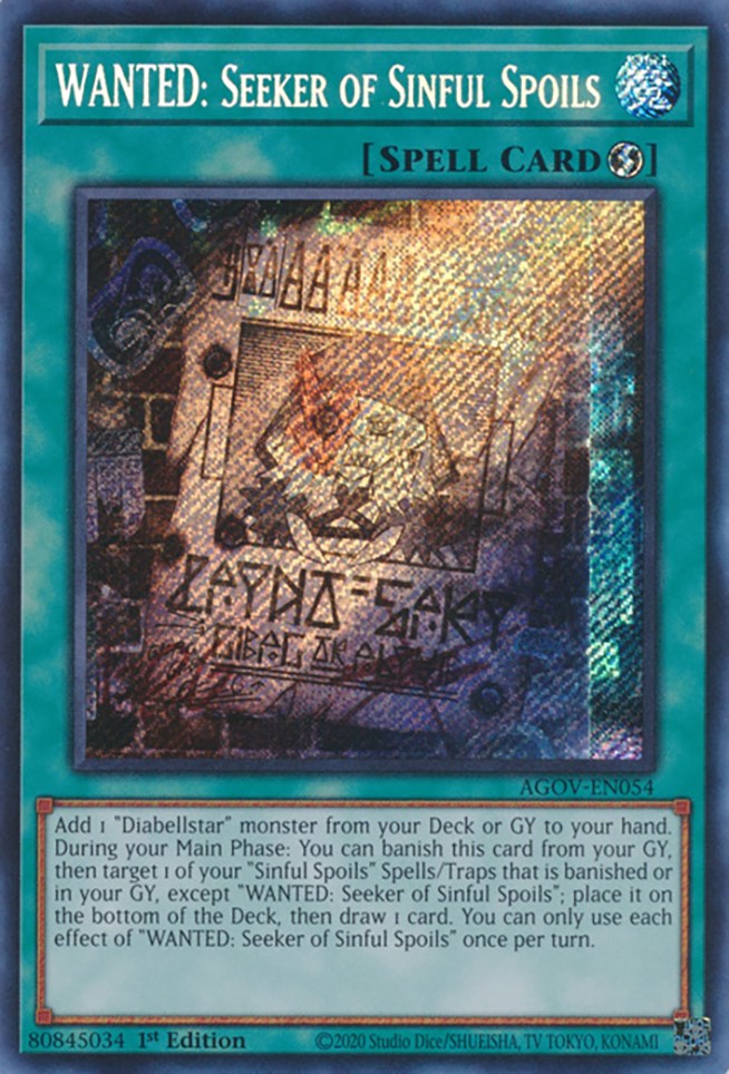 WANTED: Seeker of Sinful Spoils [AGOV-EN054] Secret Rare | Deep Dive Games St. Marys