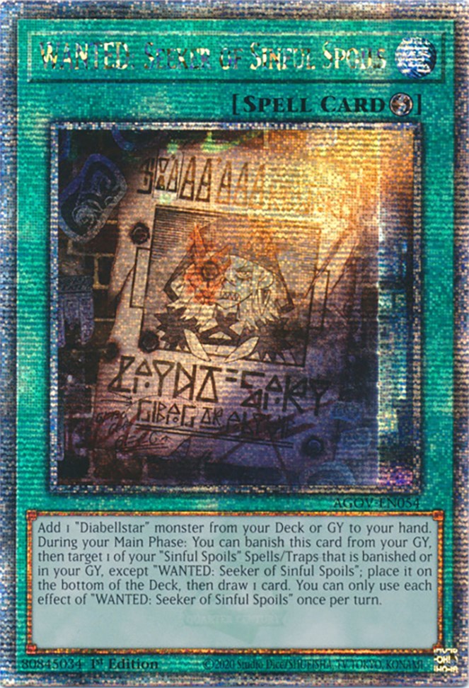 WANTED: Seeker of Sinful Spoils (Quarter Century Secret Rare) [AGOV-EN054] Quarter Century Secret Rare | Deep Dive Games St. Marys