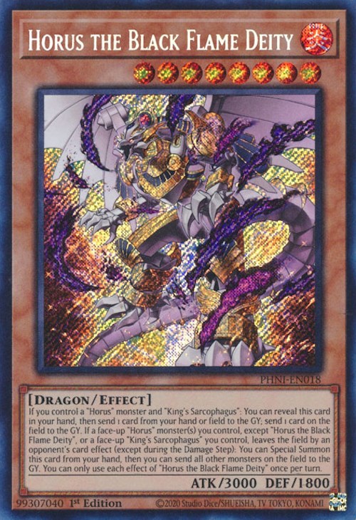 Horus the Black Flame Deity [PHNI-EN018] Secret Rare | Deep Dive Games St. Marys