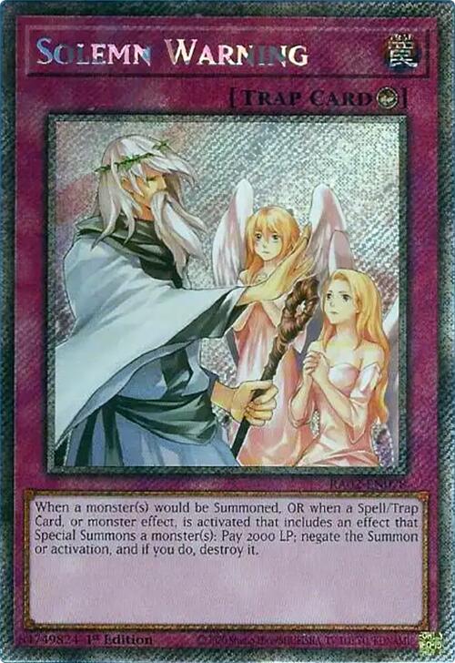 Solemn Warning (Platinum Secret Rare) [RA02-EN078] Platinum Secret Rare | Deep Dive Games St. Marys