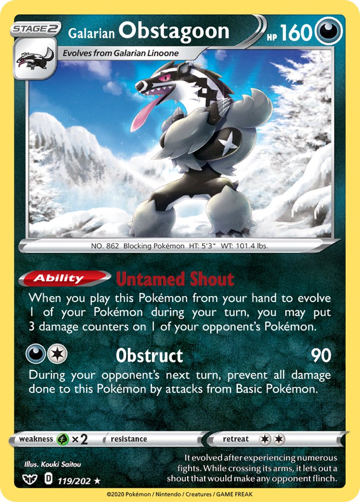 Galarian Obstagoon (119/202) (Theme Deck Exclusive) [Sword & Shield: Base Set] | Deep Dive Games St. Marys