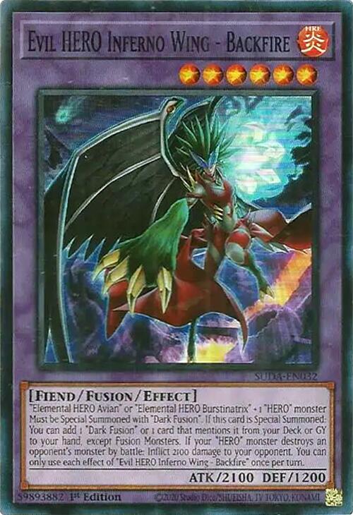 Evil HERO Inferno Wing - Backfire [SUDA-EN032] Super Rare | Deep Dive Games St. Marys