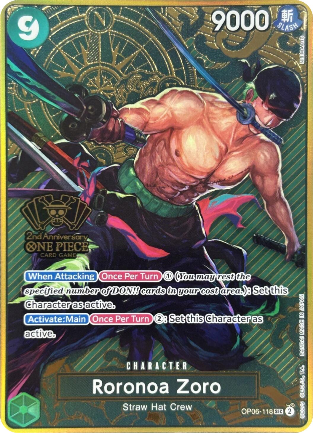 Roronoa Zoro (Japanese Version 2nd Anniversary Set) [One Piece Promotion Cards] | Deep Dive Games St. Marys
