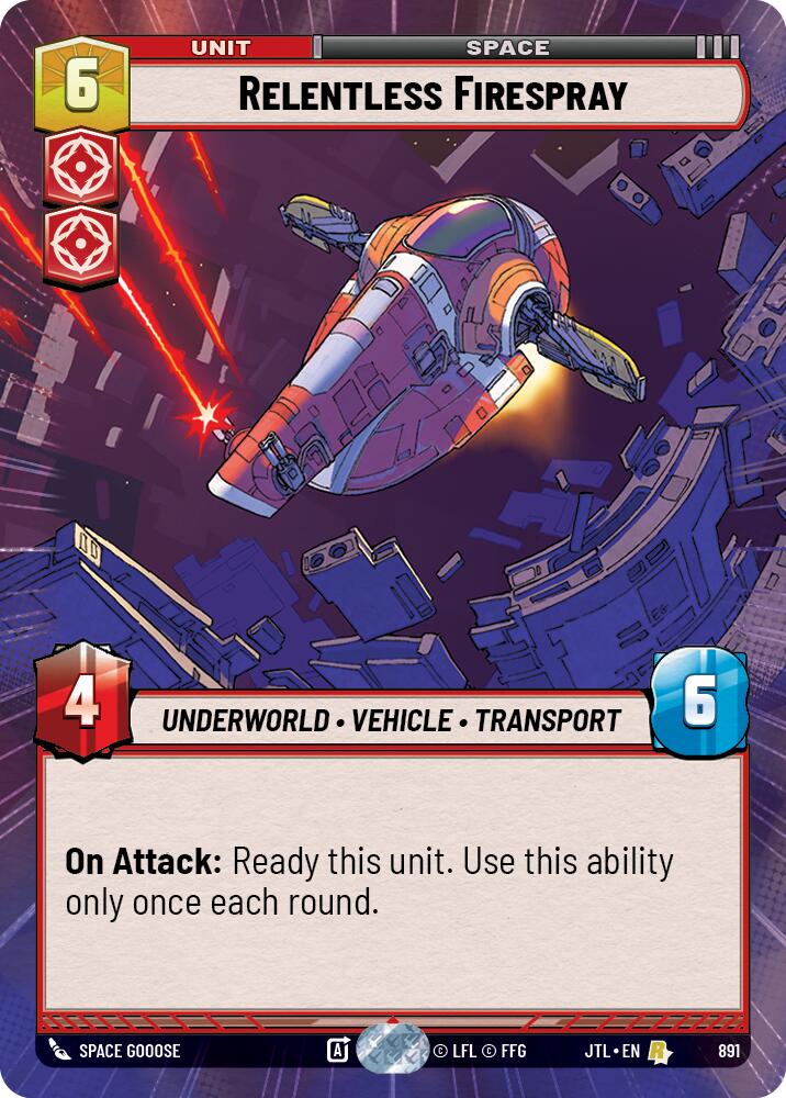 Relentless Firespray (891) (Hyperspace Foil) (891) [Jump to Lightspeed] | Deep Dive Games St. Marys