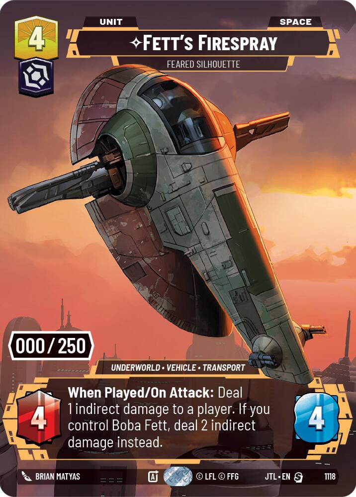 Fett's Firespray - Feared Silhouette (1118) (Serialized) (1118) [Jump to Lightspeed] | Deep Dive Games St. Marys