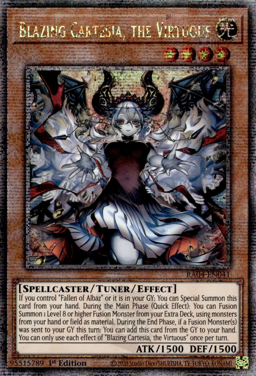 Blazing Cartesia, the Virtuous (New Art) [RA04-EN041] Quarter Century Secret Rare | Deep Dive Games St. Marys