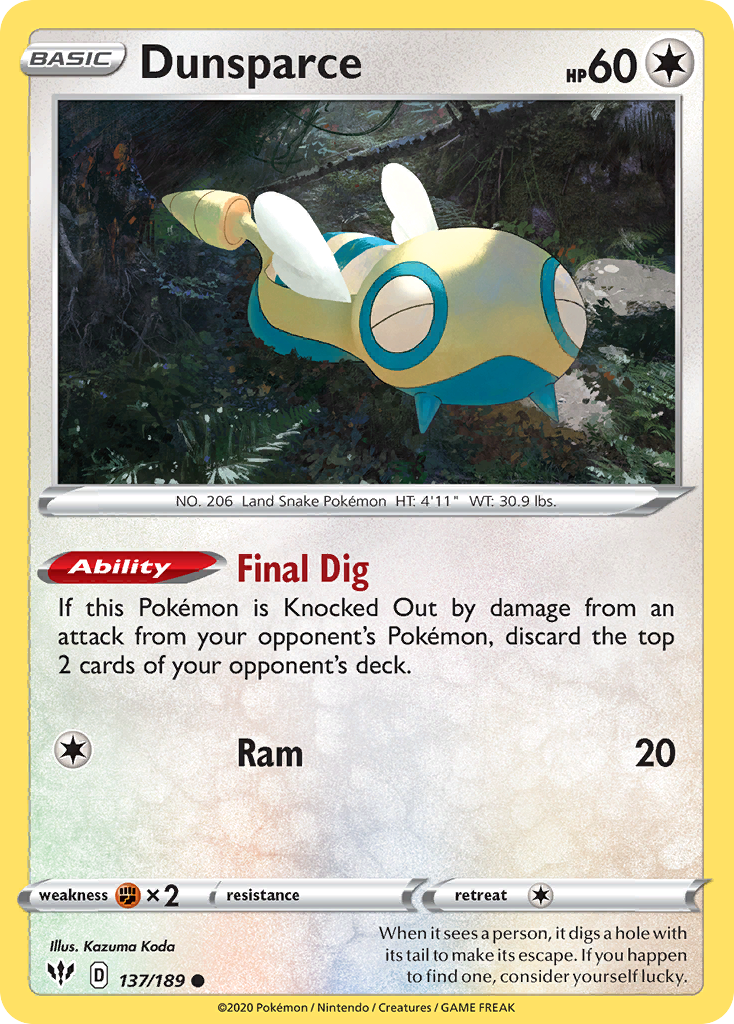 Dunsparce (137/189) [Sword & Shield: Darkness Ablaze] | Deep Dive Games St. Marys
