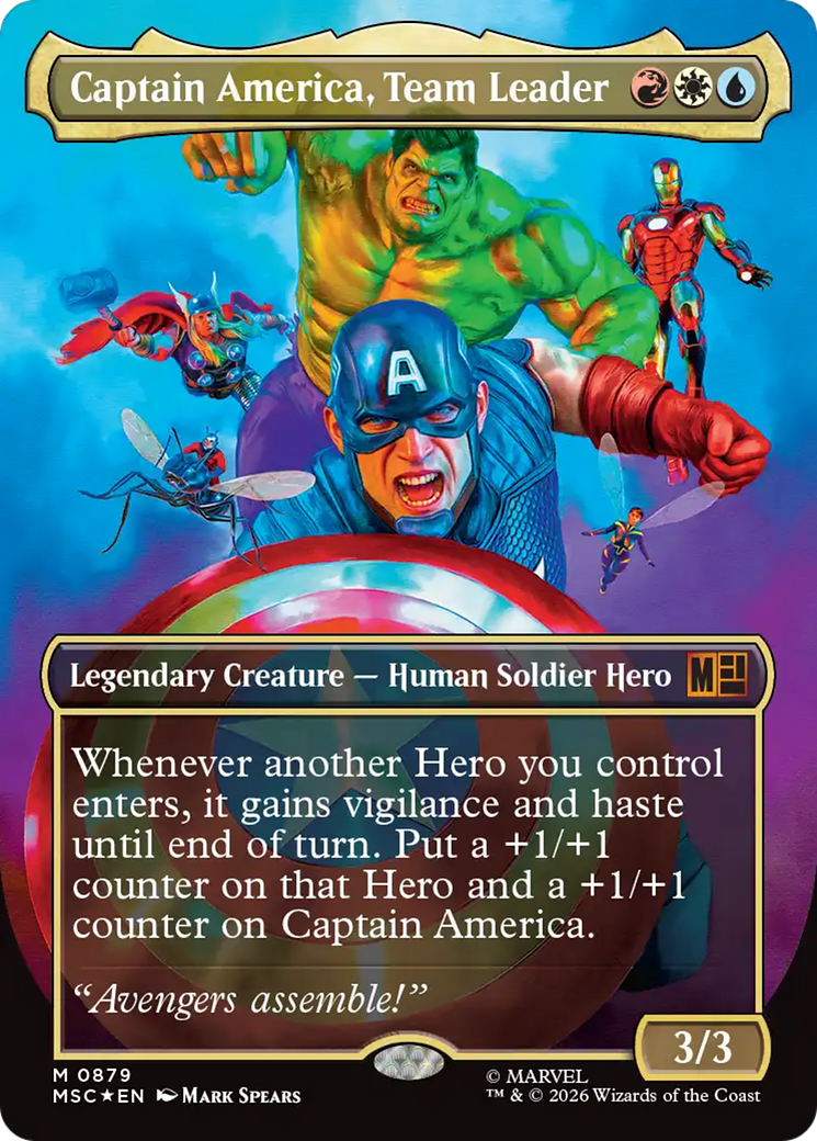 Captain America, Team Leader (Borderless) (Surge Foil) [Marvel Super Heroes Commander] | Deep Dive Games St. Marys
