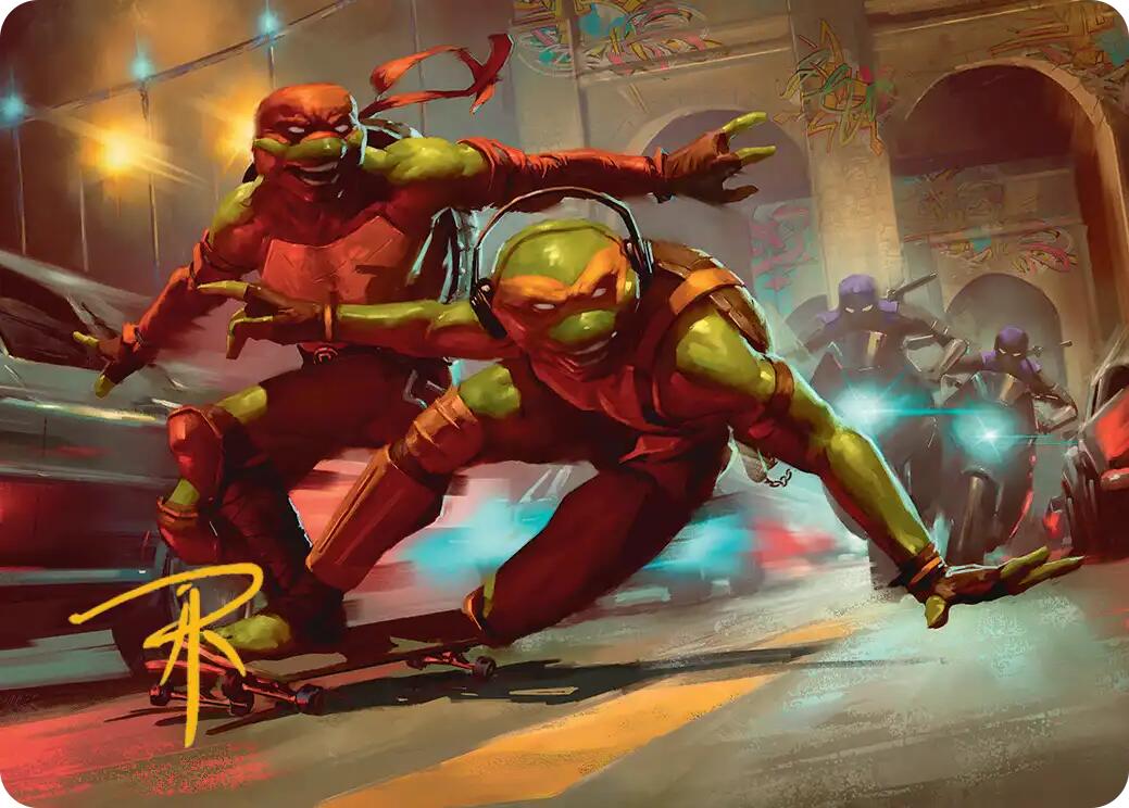 Raph & Mikey, Troublemakers Art Card (Gold-Stamped Signature) [Teenage Mutant Ninja Turtles Art Series] | Deep Dive Games St. Marys
