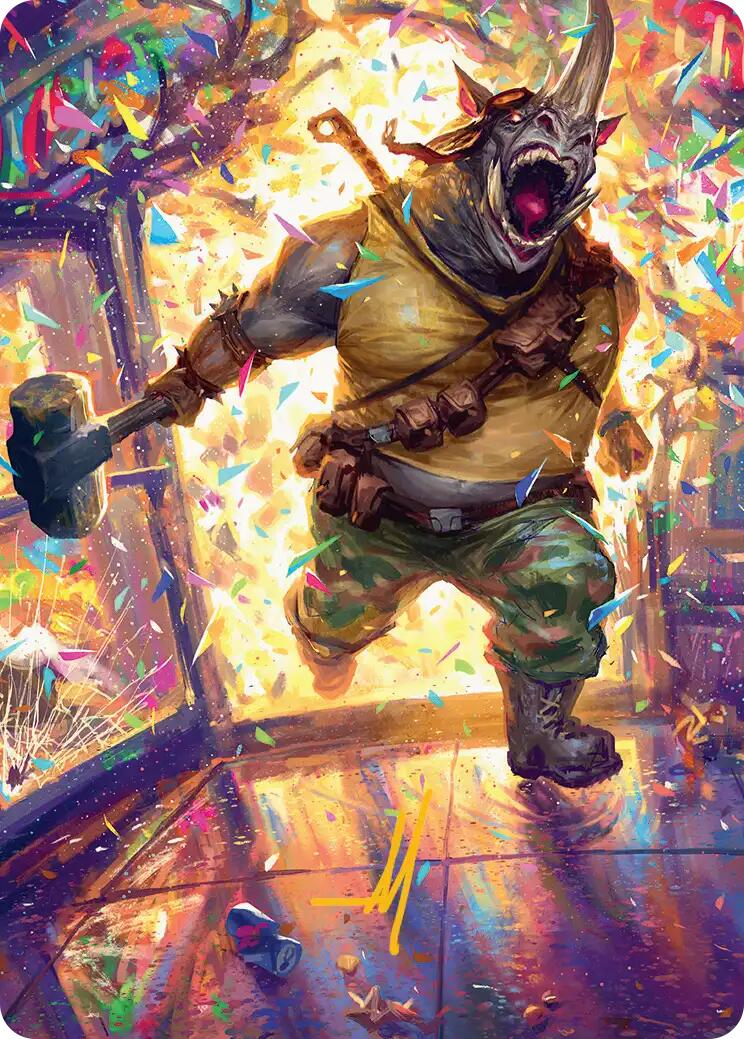 Rocksteady, Rowdy Rhino Art Card (Gold-Stamped Signature) [Teenage Mutant Ninja Turtles Art Series] | Deep Dive Games St. Marys