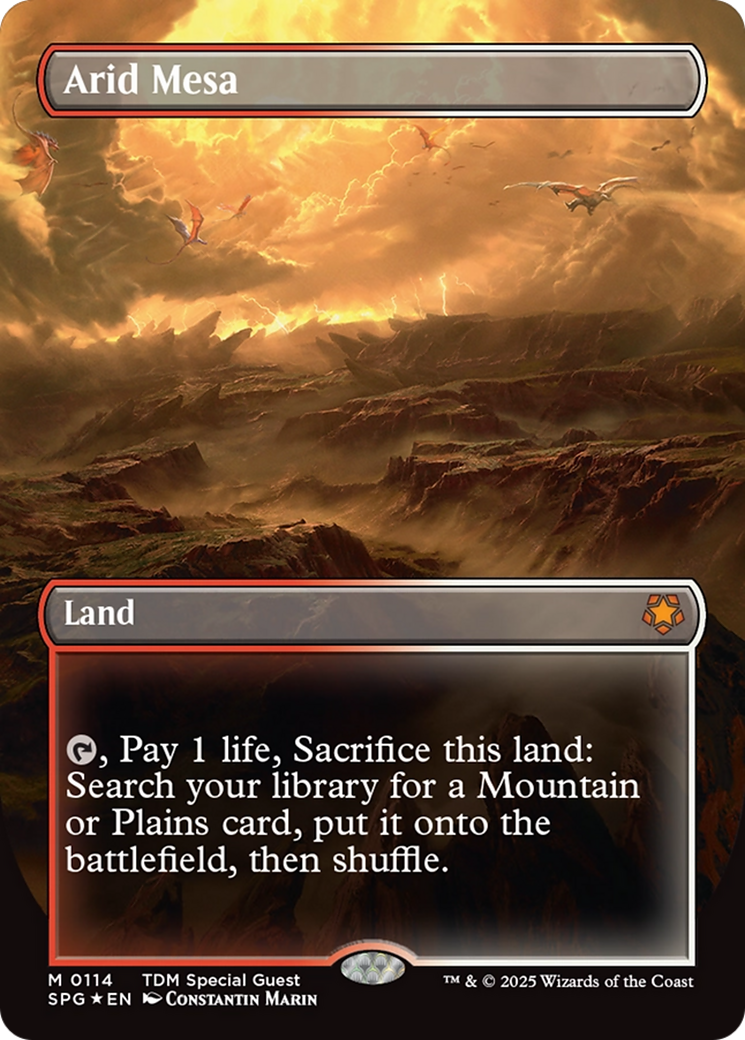 Arid Mesa (Borderless) (Dragonscale Foil) [Tarkir: Dragonstorm Special Guests] | Deep Dive Games St. Marys