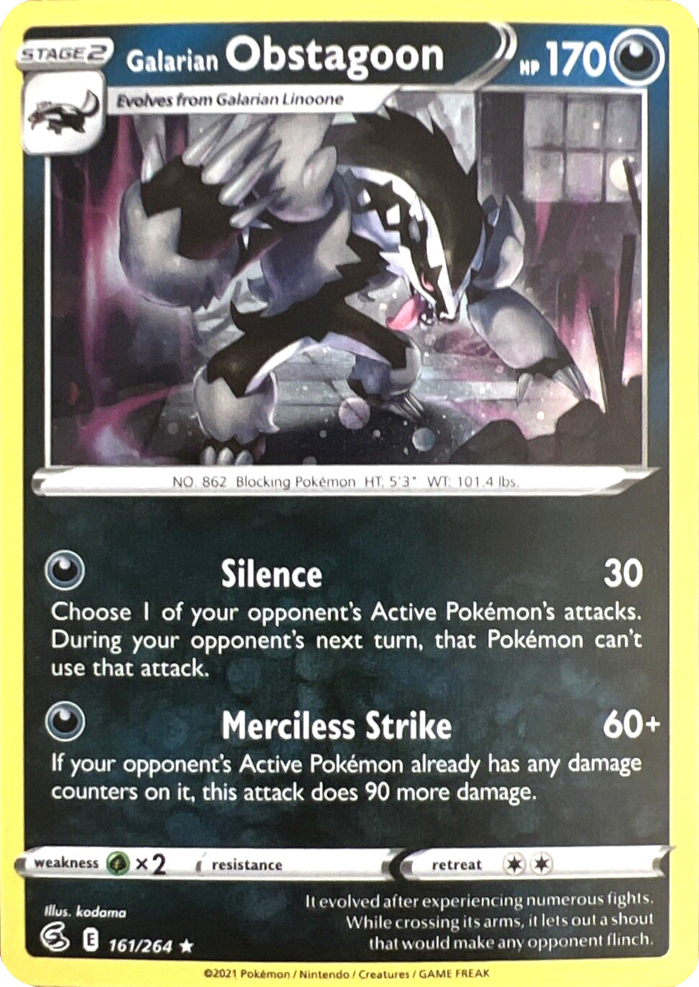 Galarian Obstagoon (161/264) (Cosmos Holo) [Sword & Shield: Fusion Strike] | Deep Dive Games St. Marys