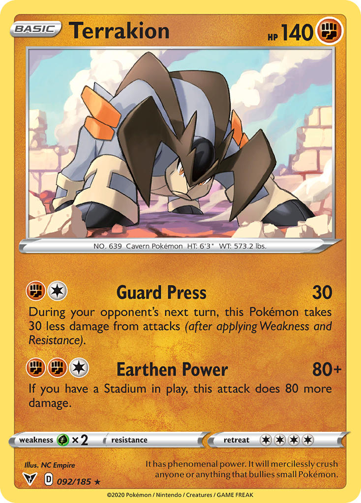 Terrakion (092/185) [Sword & Shield: Vivid Voltage] | Deep Dive Games St. Marys