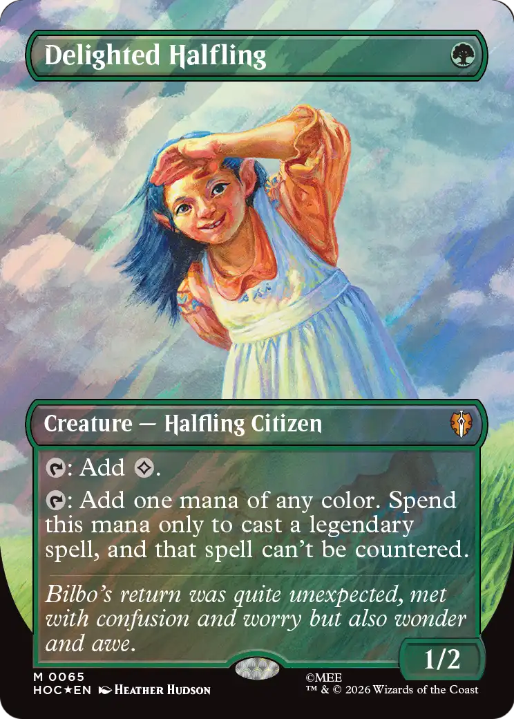 Delighted Halfling (Borderless) (Surge Foil) [The Hobbit] | Deep Dive Games St. Marys