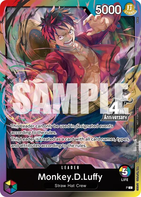 Monkey.D.Luffy (4th Anniversary Leader Card) [One Piece Promotion Cards] | Deep Dive Games St. Marys