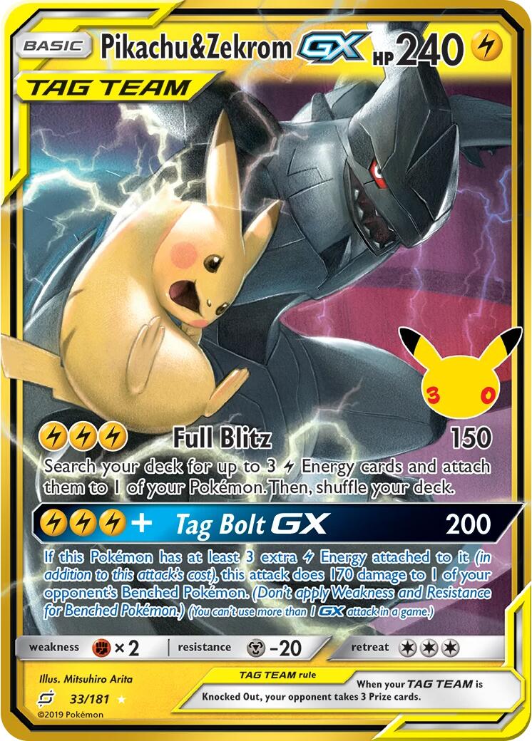 Pikachu & Zekrom GX (33/181) [Mega Evolution: 30th Celebration] | Deep Dive Games St. Marys