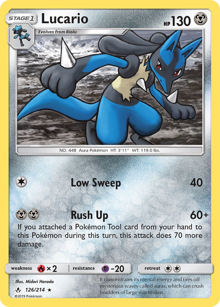 Lucario (126/214) (Theme Deck Exclusive) [Sun & Moon: Unbroken Bonds] | Deep Dive Games St. Marys