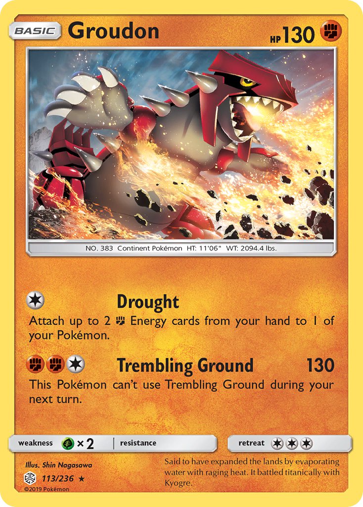 Groudon (113/236) (Cracked Ice Holo) (Theme Deck Exclusive) [Sun & Moon: Cosmic Eclipse] | Deep Dive Games St. Marys