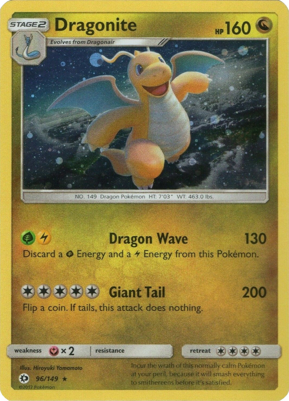 Dragonite (96/149) (Cosmos Holo) [Sun & Moon: Base Set] | Deep Dive Games St. Marys
