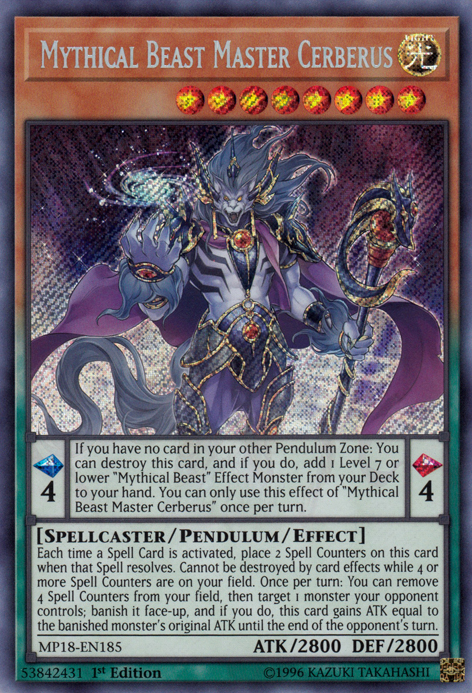 Mythical Beast Master Cerberus [MP18-EN185] Secret Rare | Deep Dive Games St. Marys
