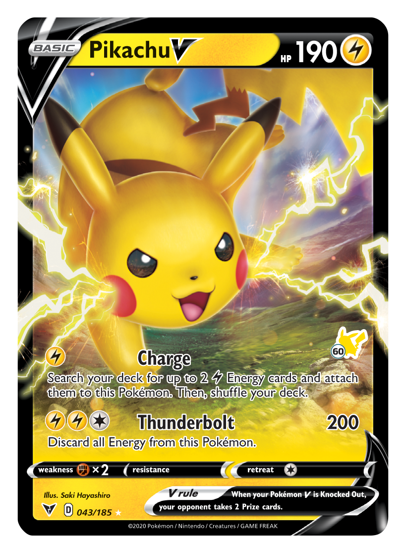 Pikachu V (043/185) (Pikachu Stamp #60) [Battle Academy 2022] | Deep Dive Games St. Marys