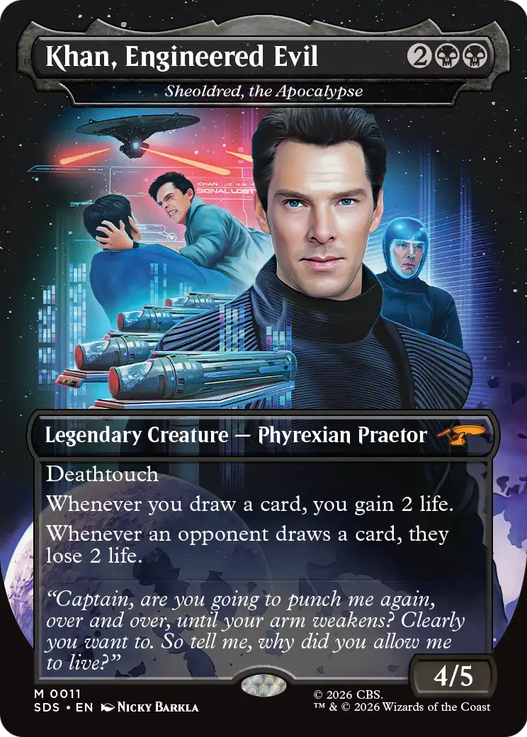Khan, Engineered Evil - Sheoldred, the Apocalypse (Borderless) [Star Trek: Stardates] | Deep Dive Games St. Marys