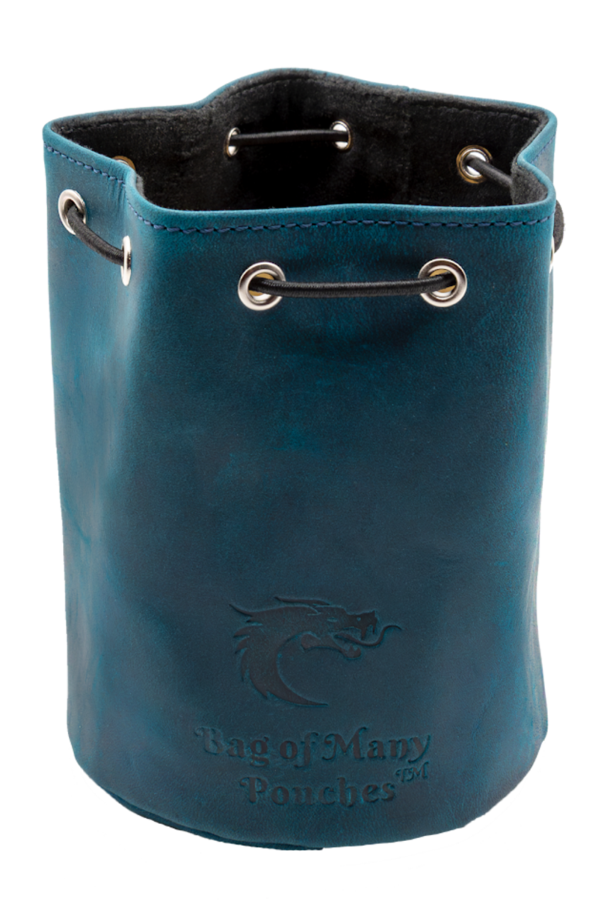 Old School Dice: Ultimate Bag of Many Pouches Dice Bag - Blue Leather | Deep Dive Games St. Marys