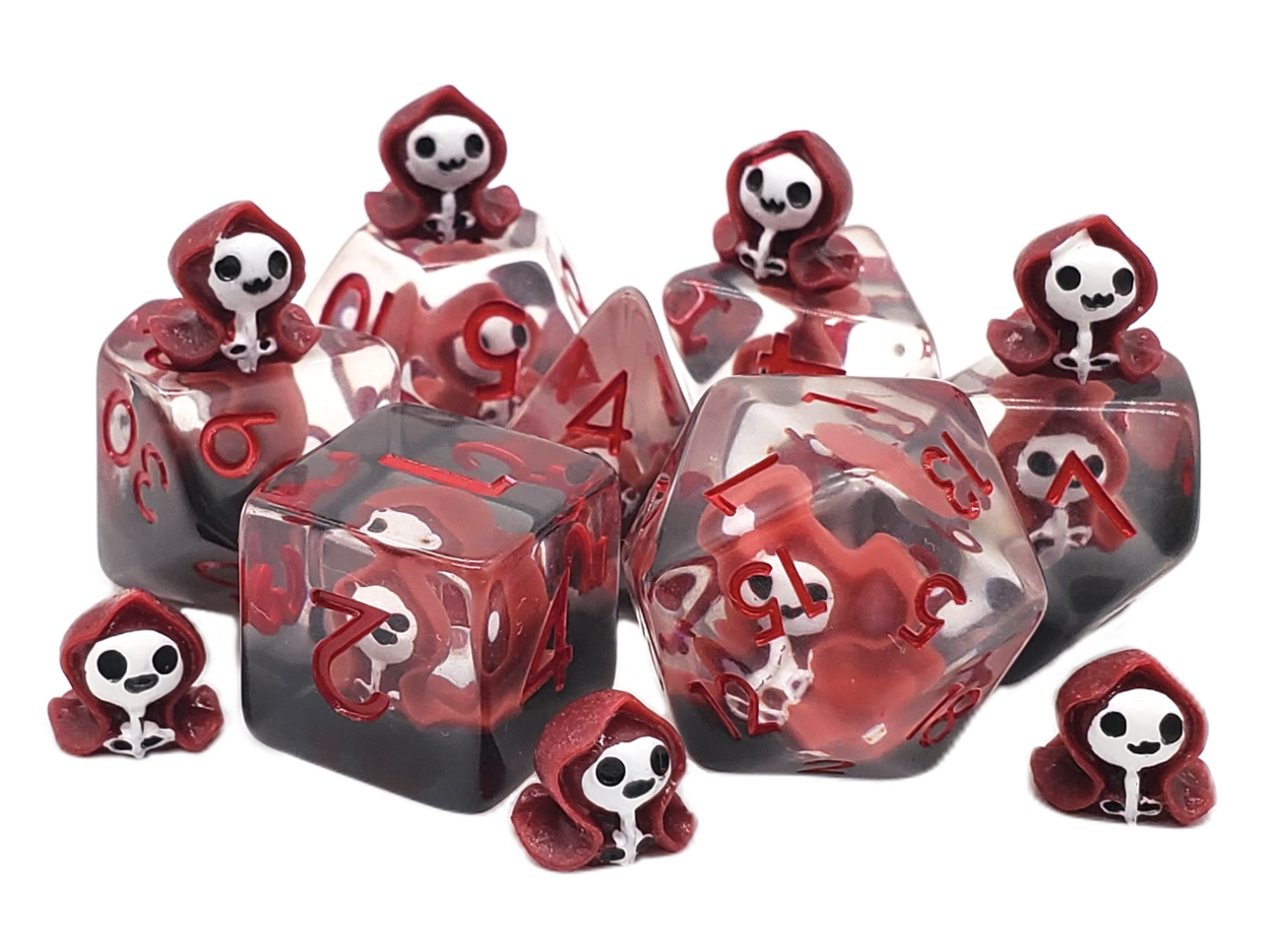 Old School 7 Piece DnD RPG Dice Set: Infused - Ghost - Red | Deep Dive Games St. Marys