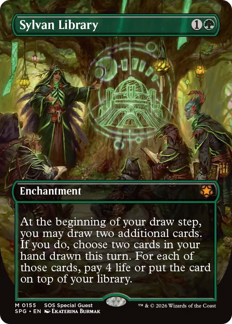 Sylvan Library (Borderless) [Secrets of Strixhaven Special Guests] | Deep Dive Games St. Marys