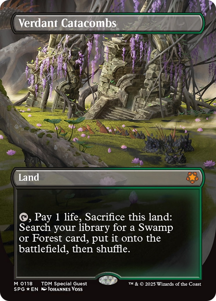 Verdant Catacombs (Borderless) (Dragonscale Foil) [Tarkir: Dragonstorm Special Guests] | Deep Dive Games St. Marys