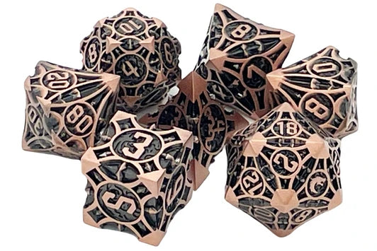 Old School 7 Piece DnD RPG Metal Dice Set: Gnome Forged - Ancient Bronze | Deep Dive Games St. Marys