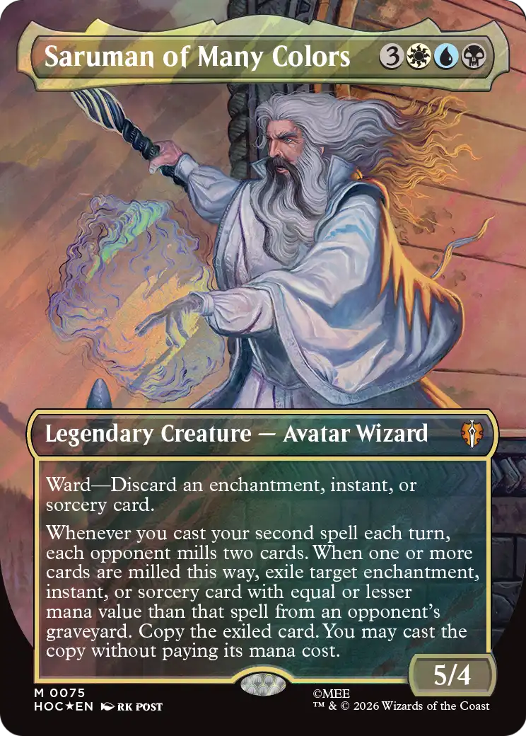 Saruman of Many Colors (Borderless) (Surge Foil) [The Hobbit: Eternal-Legal] | Deep Dive Games St. Marys
