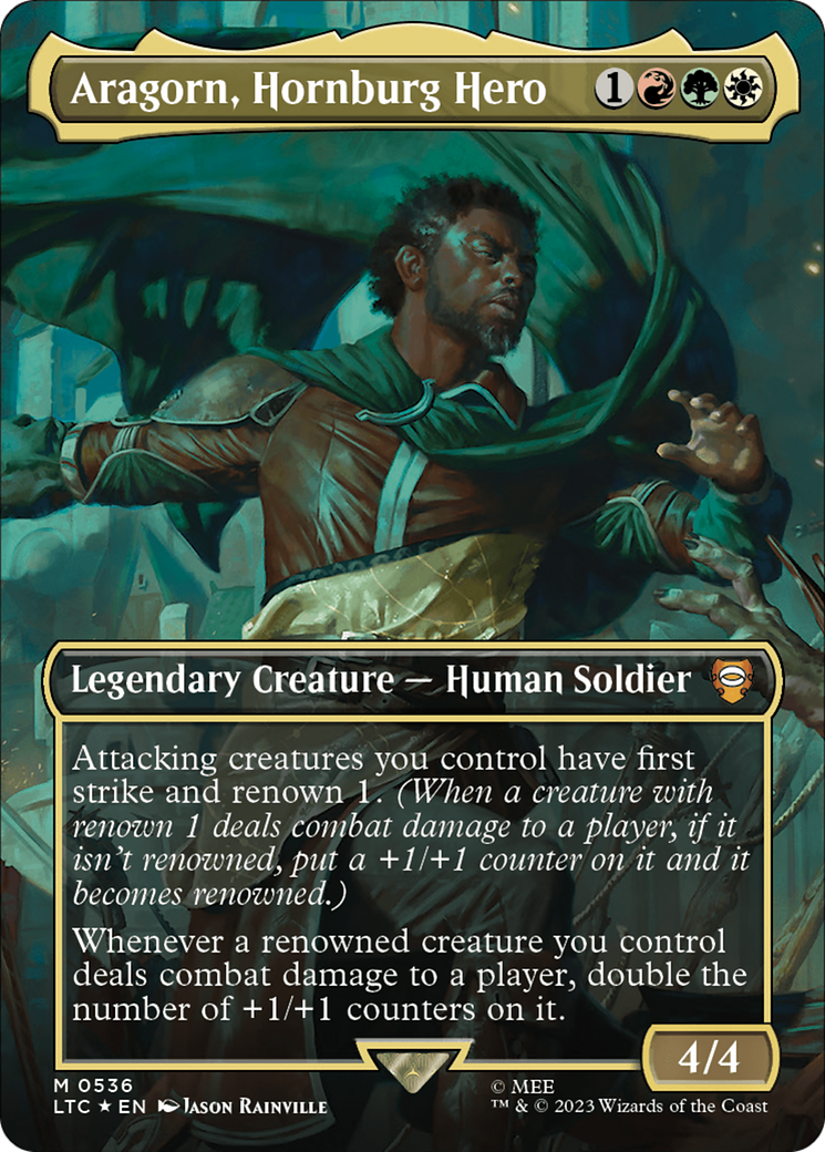 Aragorn, Hornburg Hero (Borderless) (Surge Foil) [The Lord of the Rings: Tales of Middle-Earth Commander] | Deep Dive Games St. Marys