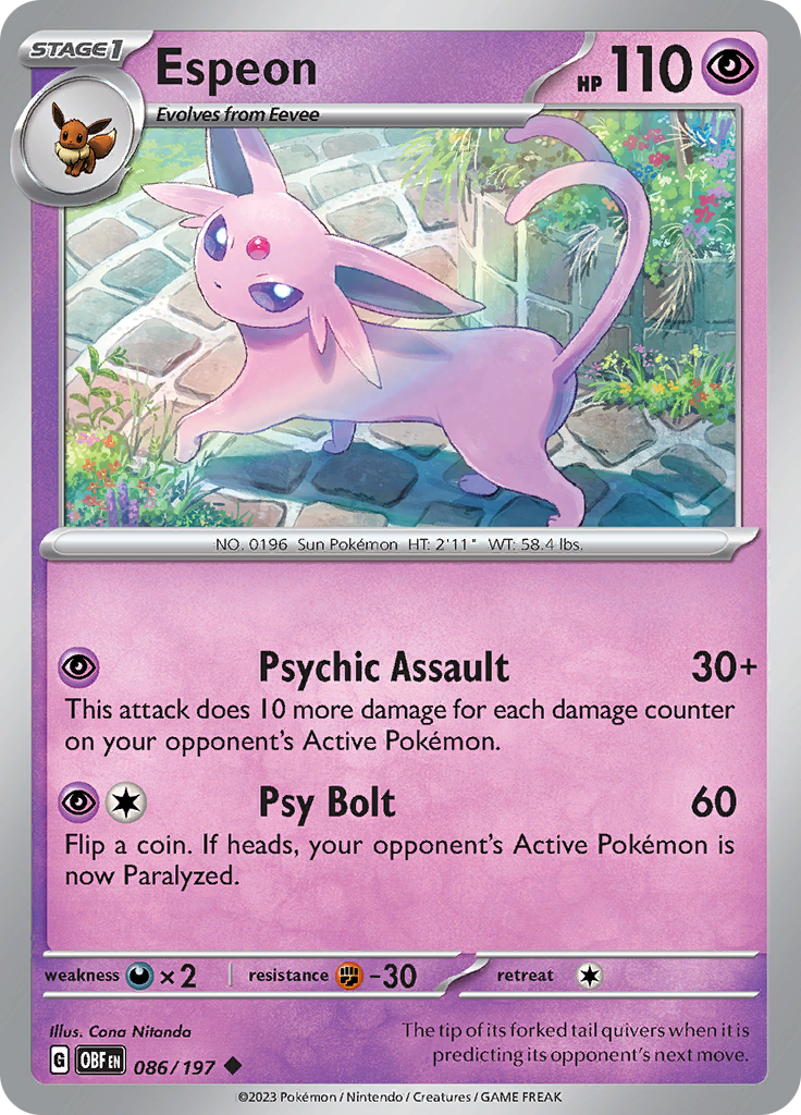 Espeon (086/197) [Scarlet & Violet: Obsidian Flames] | Deep Dive Games St. Marys