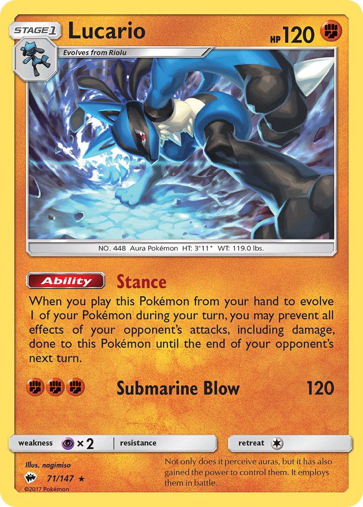 Lucario (71/147) (Theme Deck Exclusive) [Sun & Moon: Burning Shadows] | Deep Dive Games St. Marys
