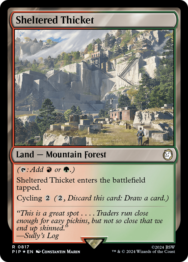 Sheltered Thicket (Surge Foil) [Fallout] | Deep Dive Games St. Marys