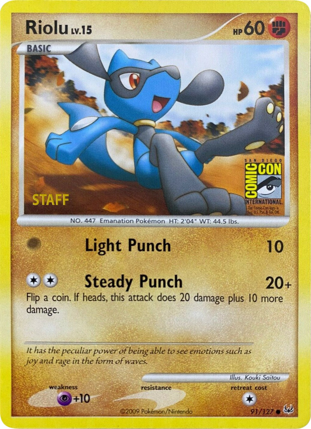 Riolu (91/127) (SDCC 2009) (Staff) [Platinum: Base Set] | Deep Dive Games St. Marys