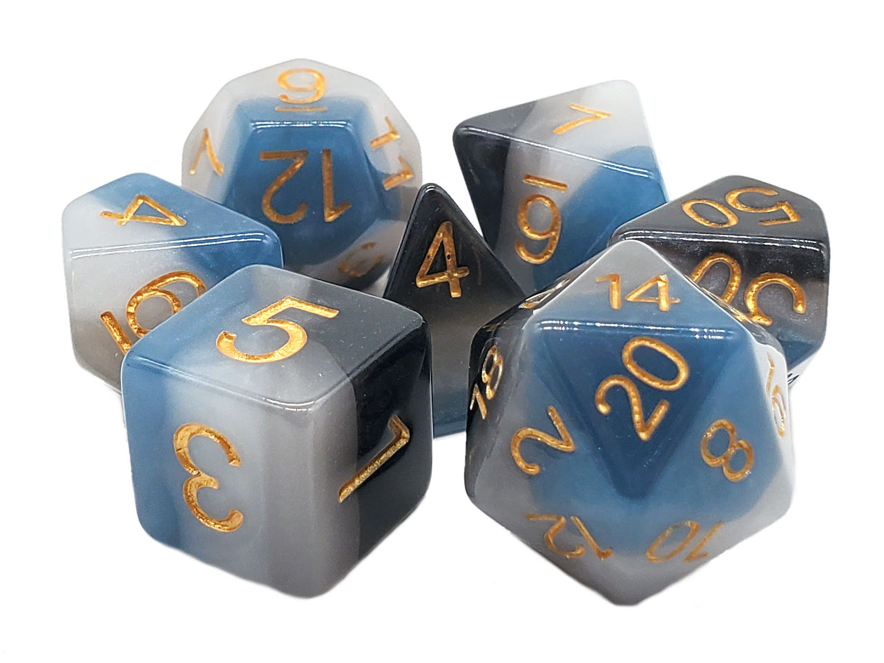 Old School 7 Piece DnD RPG Dice Set: Gradients - Dark of Night | Deep Dive Games St. Marys