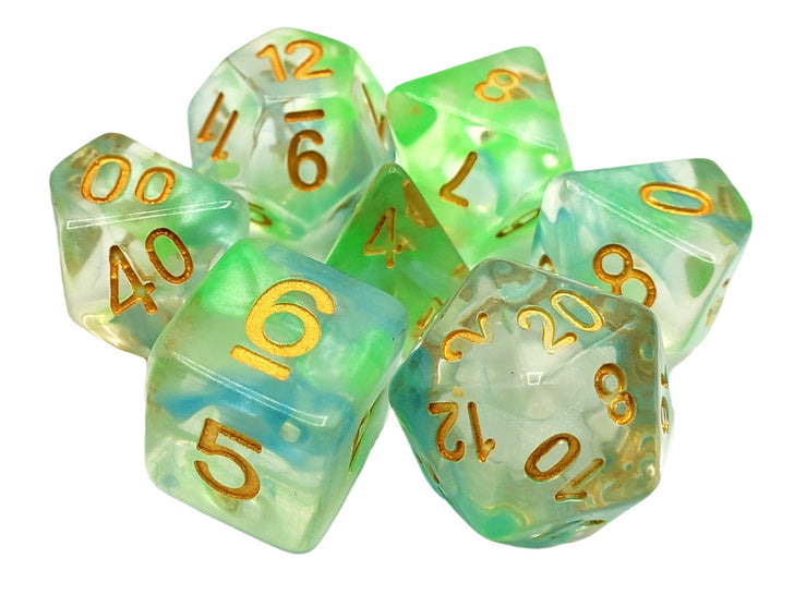 Old School 7 Piece DnD RPG Dice Set: Nebula - Blue & Green | Deep Dive Games St. Marys