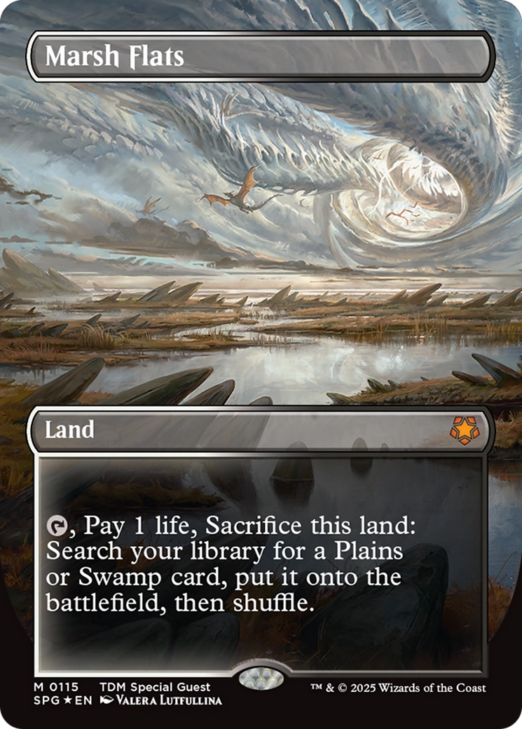 Marsh Flats (Borderless) (Dragonscale Foil) [Tarkir: Dragonstorm Special Guests] | Deep Dive Games St. Marys