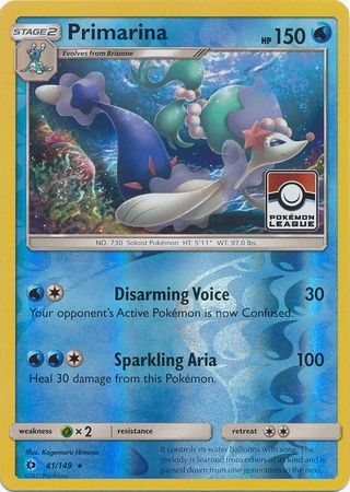 Primarina (41/149) (League Promo) [Sun & Moon: Base Set] | Deep Dive Games St. Marys