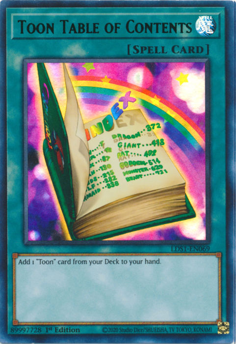 Toon Table of Contents (Green) [LDS1-EN069] Ultra Rare | Deep Dive Games St. Marys