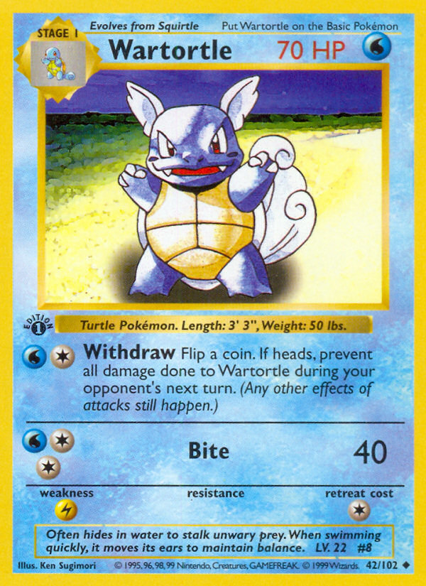 Wartortle (42/102) (Shadowless) [Base Set 1st Edition] | Deep Dive Games St. Marys